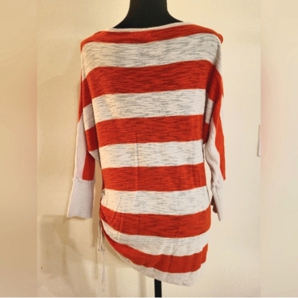 Express Orange & Cream Stripe Sweater W/Sleeves And Ruched Bottom Tie (Size Med) - Picture 10 of 15